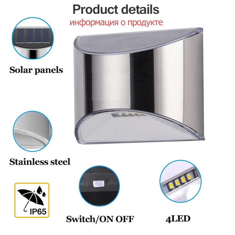LED Decorative Outdoor Solar Cell Lights Powered Wall Lamp Patio Step Emergency Lighting For Garden Fence and Street Garland
