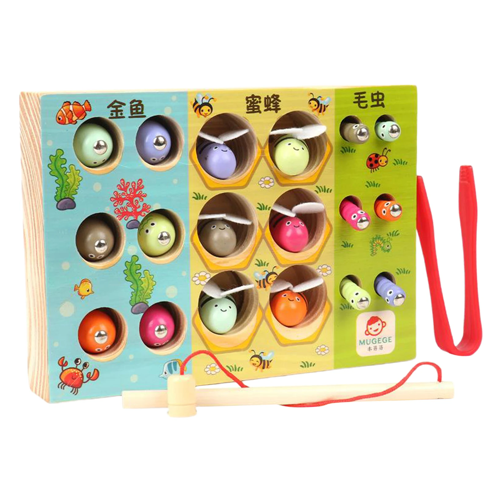 Wooden Toys Puzzle Early Childhood Educational Toys Fishing Catch Worm Bees Game Magnetic Fish Toy