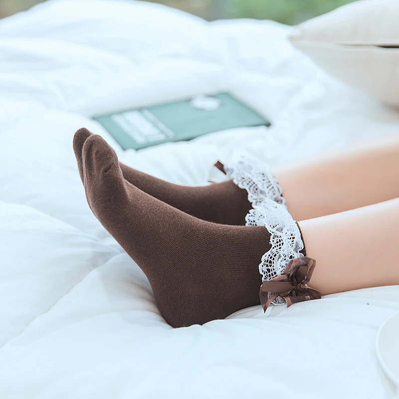 Японский стиль кружевные носки для женщин милые Лолита носки с бантиком Femme короткие носки платье уличная одежда Calcetines