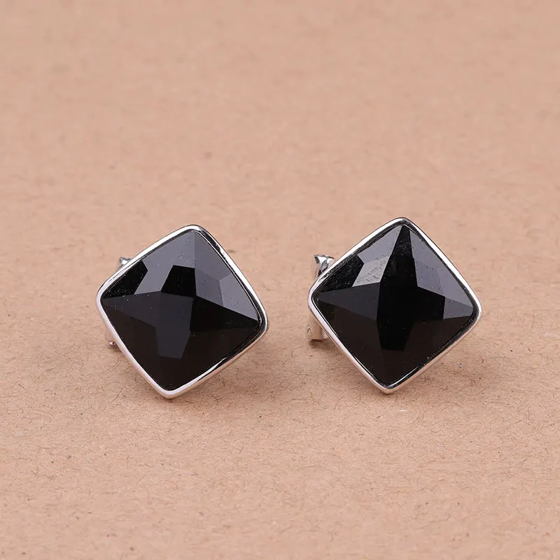 Серьги-гвоздики из стерлингового серебра S925, женские серьги-гвоздики, простые черные серьги из агата с синим песком, драгоценные камни