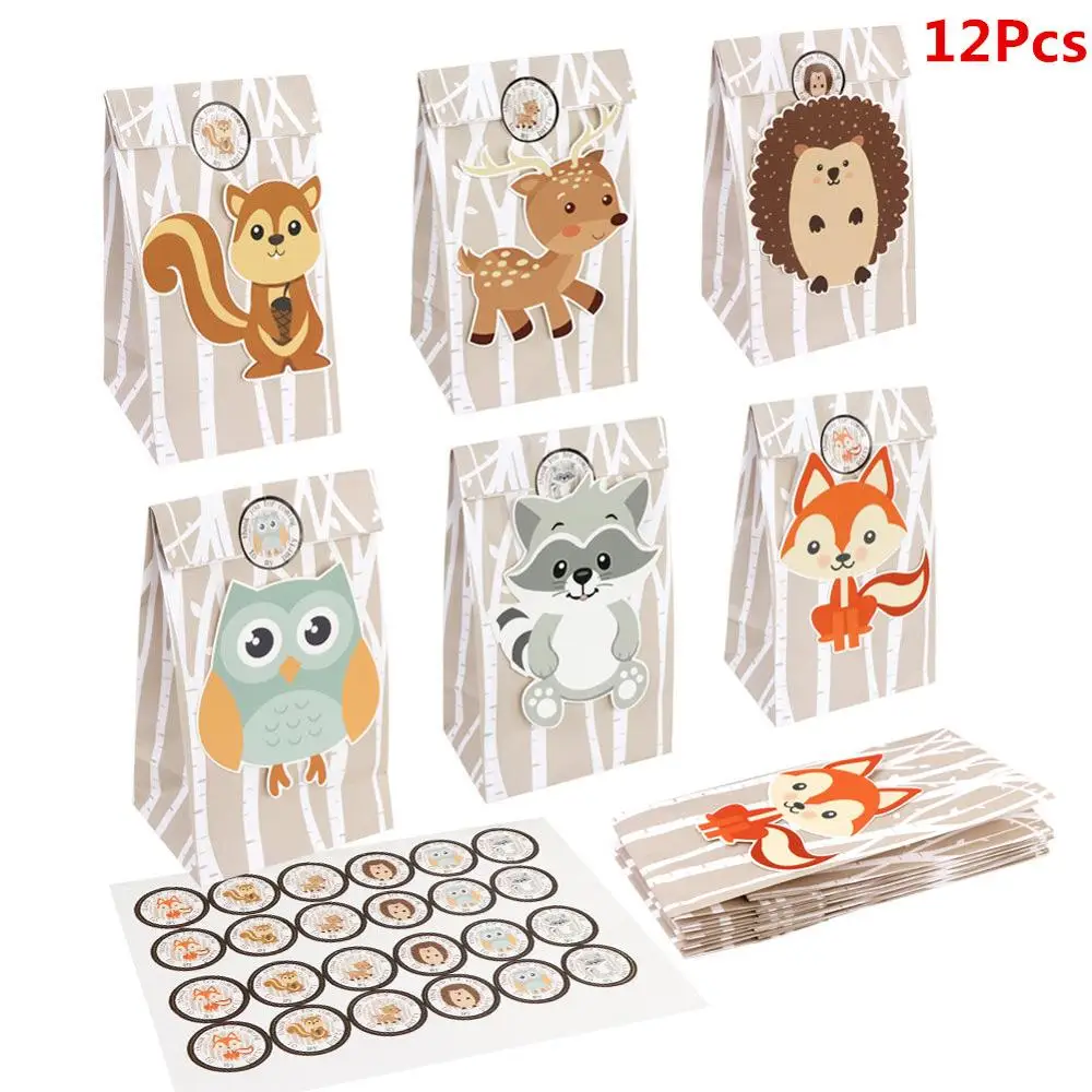Animal Gift Bag Теплый бумажный подарочный пакет с единорогом, 12 шт., украшения для вечеринки в честь Дня Рождения, сумка для конфет в виде животных, вечерние принадлежности для мальчиков и девочек, коробка для попкорна - Цвет: Animal Gift Bag