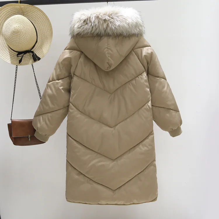 

Winter New Style Covered Edge Decoration down Coat Thick down Jacket Cotton-padded Clothes Mid-length Large Fur Collar Cotton-pa