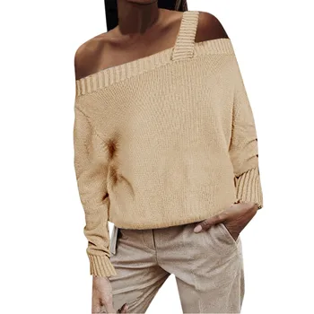 

Fashion Off Shoulder Knitted Sweater Women Winter Autumn Solid Sling Long Sleeve pullovers tops jumpers knitwear roupas feminino