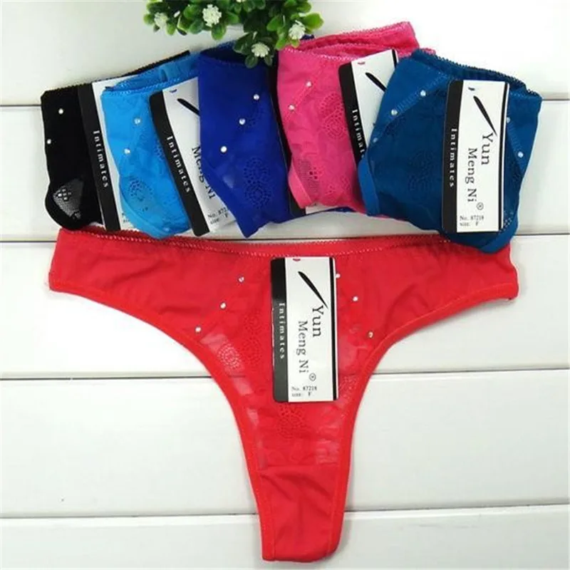 Hot Selling 1pc/Lot Girl Bikini Models Briefs Women's Thong Fashion Low-waist Lace Panties Underwear Sexy Satin 87218