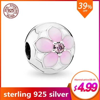 

925 Sterling Silver Beads Charm Fit Original Pandora Necklaces Magnolia Bloom Clip Charms Bead Jewelry for Women Girls Gift