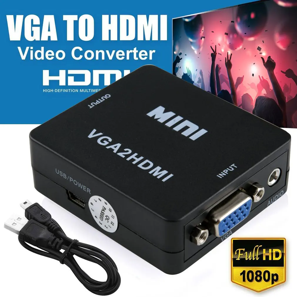 VGA2HDMI женский мини VGA в HDMI Full HD 1080P видео адаптер конвертер коробка с аудио мощность для ПК проектор ноутбук ТВ