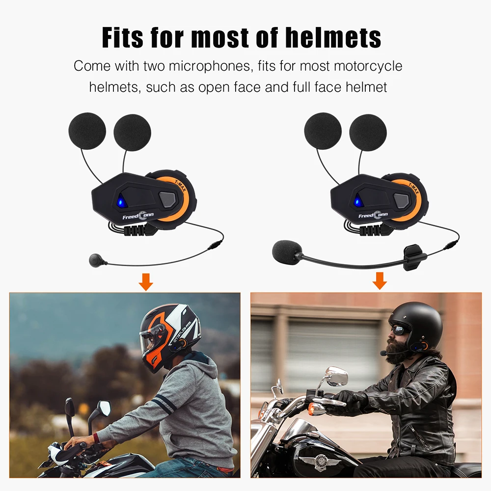 FreedConn Motocycle Helmet Waterproof and Wireless Bluetooth Headset TMAX-E  /FM Radio/1000M Intercom/6 Riders Intercom/ Moto Biking & Skiiing/ + Boots  Protector 