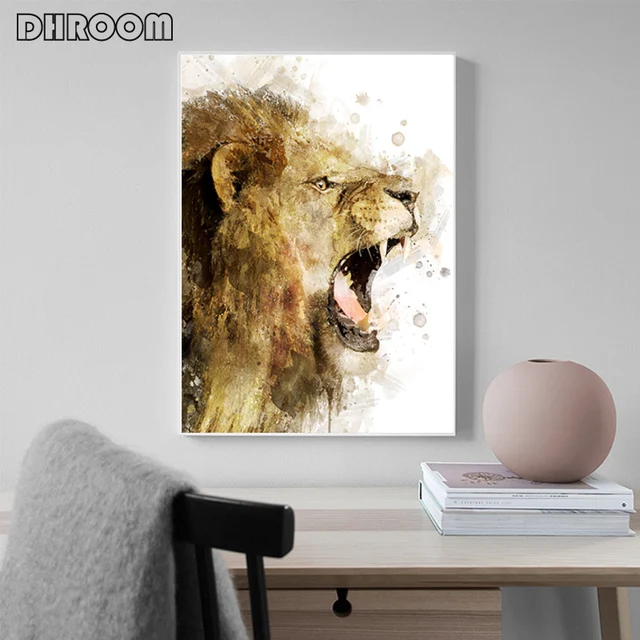 Lion Watercolor Print Lion and Lioness Painting Safari Canvas Poster Nursery Animal Wall Art Living Room Decoration Picture 4