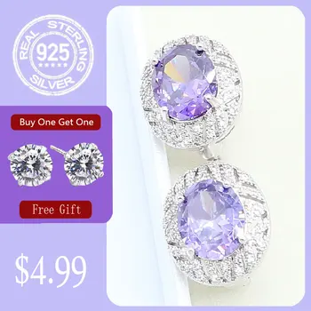 

Geometric Purple Amethyst 925 Silver Hoop Earrings for Women Clip Jewelry Free Gift