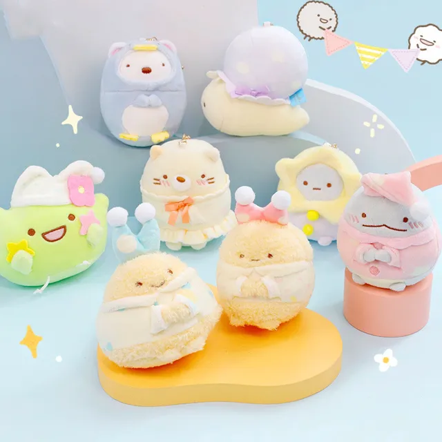 Kawaii Sumikkogurashi Anime Series Fried Shrimp White Bear Pork Chop Yellow Cat Doll Plush Keychain Halloween Boy Girl Gift 4
