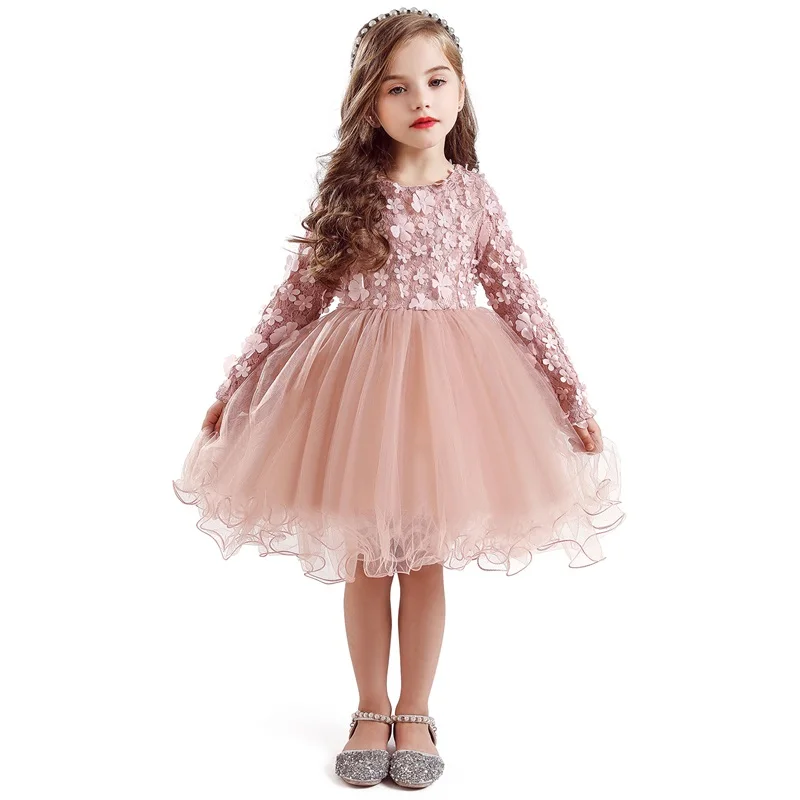 Winter Long Sleeves Kids Dresses For Girs Casual Wear Flower Girls Dress Princess Dress Daily Party Clothes Children's Clothing - Color: Only dress 1