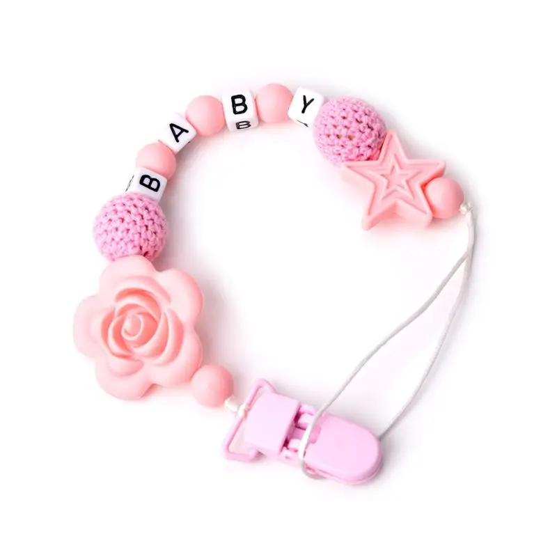 

DIY Rose Flower star Beaded Baby Pacifier Chain Clip Appease Nipple Silicone Dentition Chew Toy for Newborn