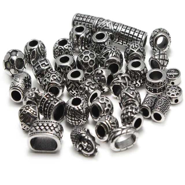 4pcs/lot Stainless Steel Metal Spacer Beads Accessories Large Hole Paracord  Knife Beads for DIY Jewelry