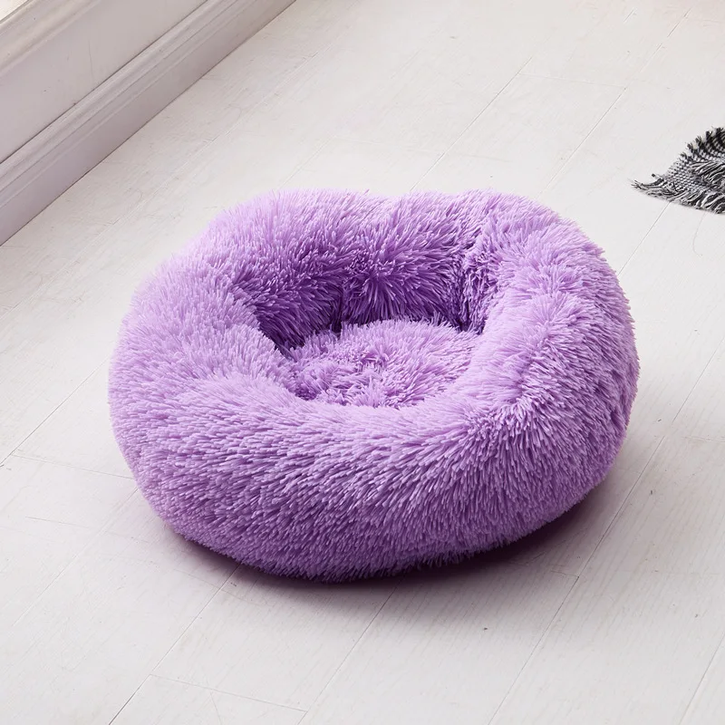 Плюшевая кровать для собаки, зимняя теплая круглая кровать для питомца, кошки, мягкий удобный домик для щенка, кошки, маленькая собака, гнездо, коврик, переносные питомники, товары для кошек - Цвет: purple