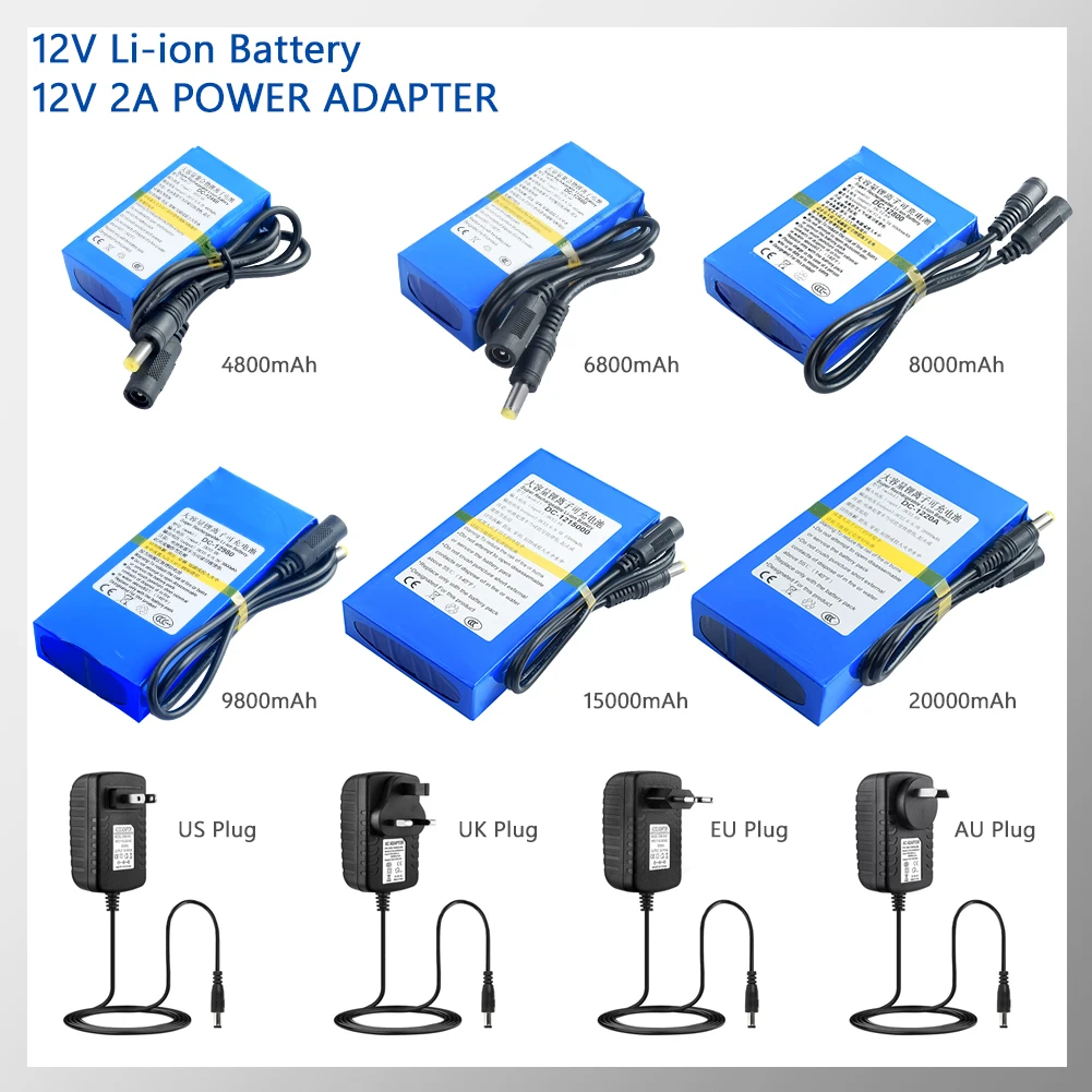 4800/6800/8000/9800/15000/20000 мА/ч, DC 12V Перезаряжаемые литий-ионный Батарея с Bms штепсельная вилка американского стандарта Батарея Зарядное устройство Питание