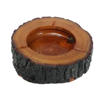 

Round brown wood smoke ashtray tobacco cigarette ash holder 9-10cm