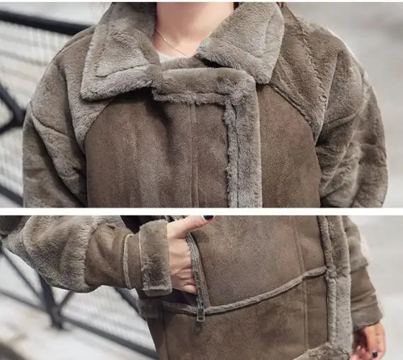 deerskin ягненка мутоновая шуба женская зимняя средняя длина сшивание локомотив Толстая теплая парка модная высококачественная повседневная куртка