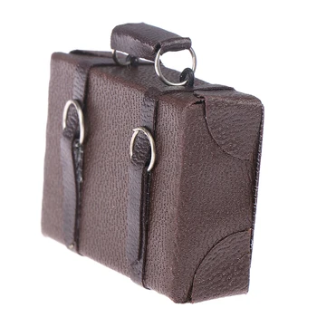 1pcs Dollhouse Miniature Vintage Leather Wood Suitcase Mini Doll Luggage Box Pretend Play Furniture Toys Accessory 1