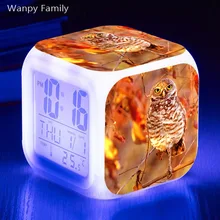 Ночной будильник с изображением совы, 7 цветов, светодиодный цифровой будильник для детей, фонарь-ночник, электронные часы