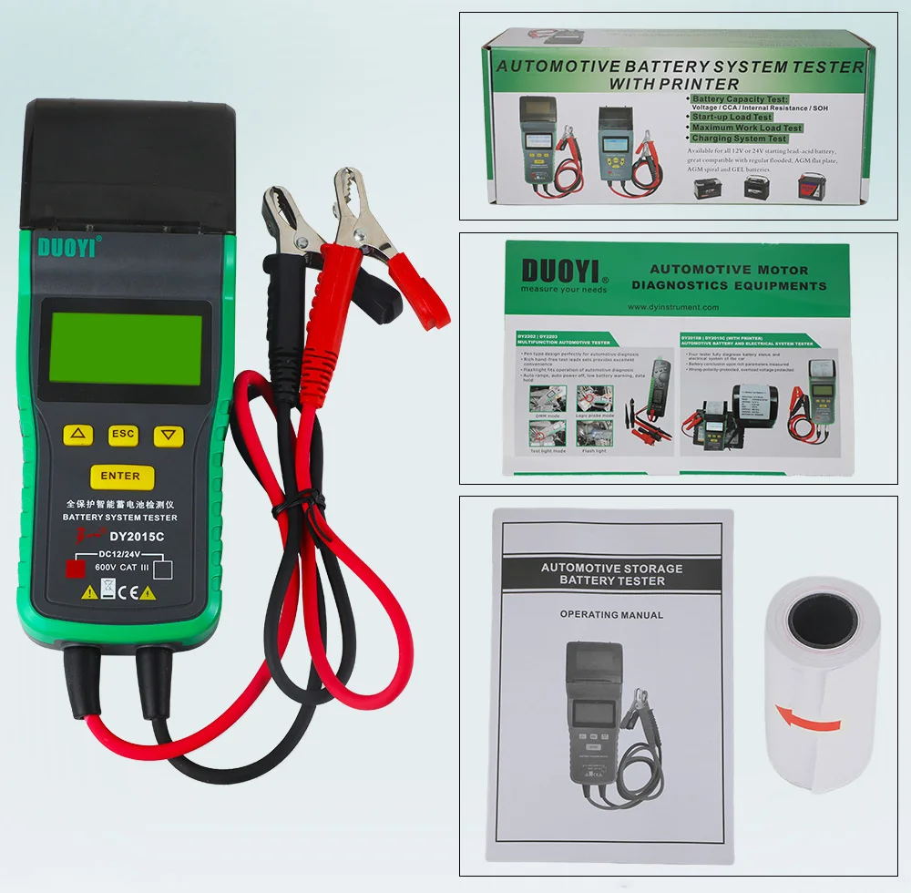 DUOYI DY2015C Car Battery Tester Lead-acid Analyzer Auto Integrated Printer Portable Measurement