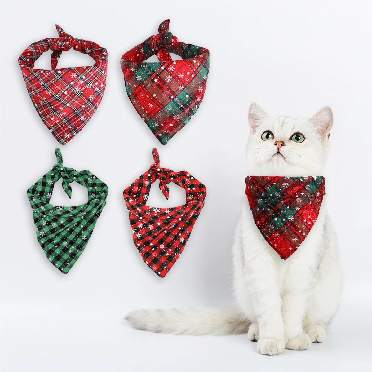 

Christmas Dog Bandana Plaid Dogs Bibs Large Pet Scarf Adjustable Cat Banadas Scraf Pet Cats Costume Christmas Dog Accessories