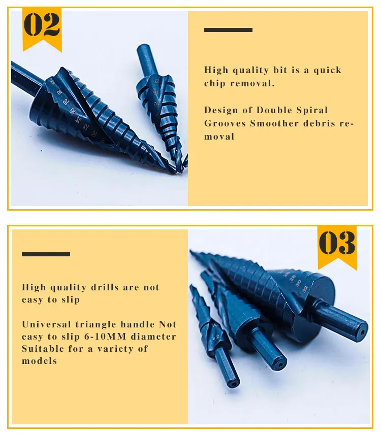 3 шт./компл. Шаг сверло 4-32 мм 4-20 мм 4-12 мм Шаг сверло винтовая канавка ступенчатая Буровая головка бура УСЗ, винтовая канавка ступенчатая Буровая головка бура b