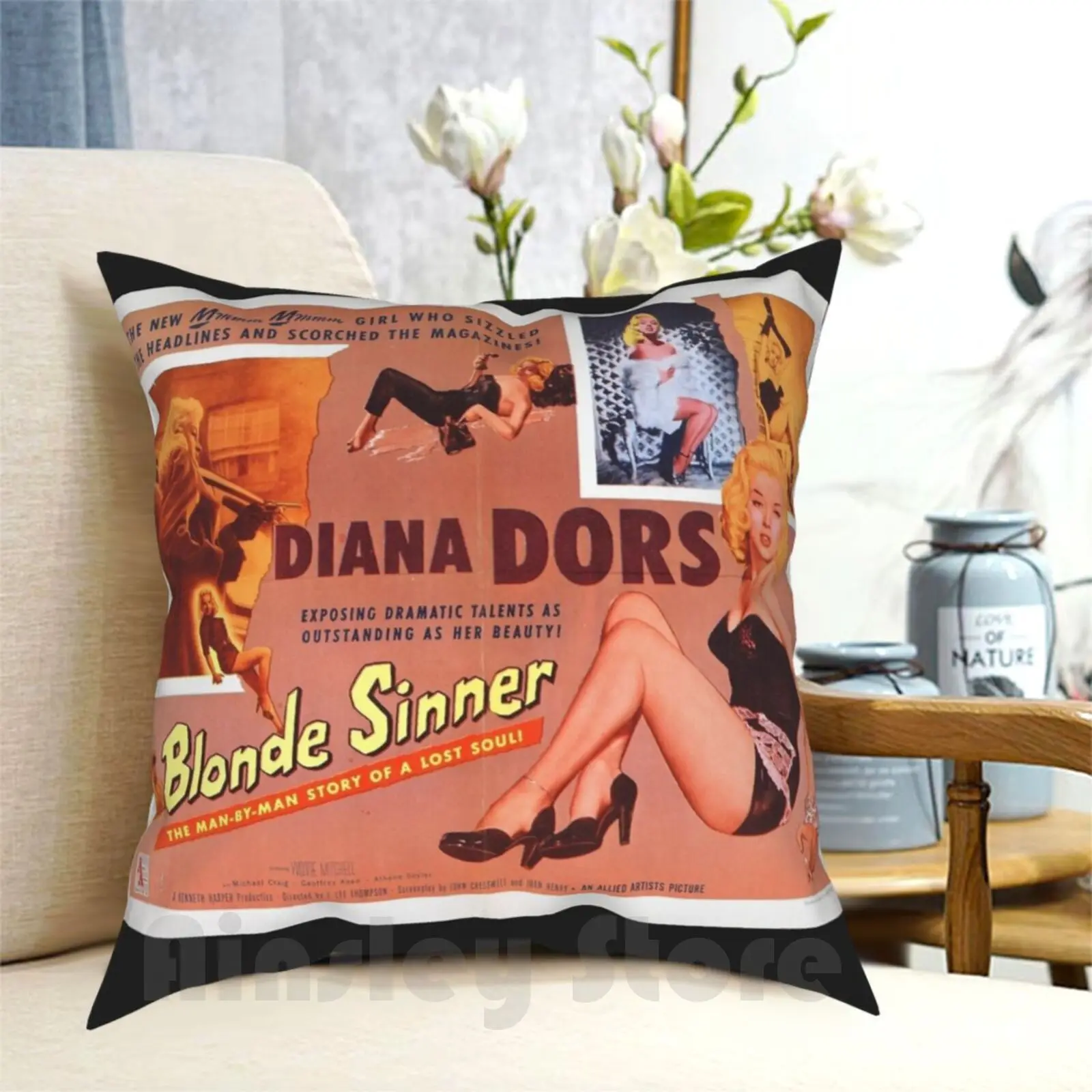 

Vintage Movie-Blonde Sinner Pillow Case Printed Home Soft Throw Pillow Vintage Movie Old Movie Retro B Movies Vintage