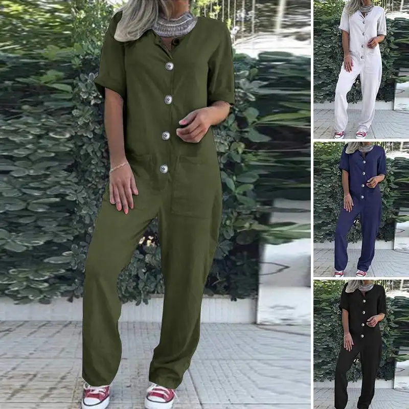 Plus Size Jumpsuits Women's Summer Pants ZANZEA Fashion Button Overalls Casual Short Sleeve Rompers Female Solid Shirt Playsuits Plus Size Jumpsuits Women's Summer Pants ZANZEA Fashion Button Overalls Casual Short Sleeve Rompers Female Solid Shirt Playsuits