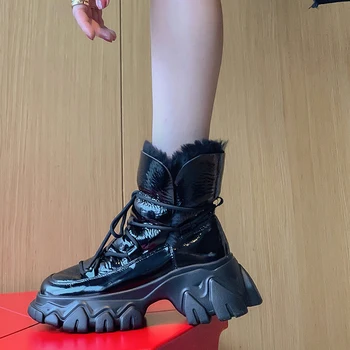 

Genuine Leather Women Snow Boots Winter Platform Shoes Ankle Boots For Women Non-slip Keep Warm Wool Women's Sneakers