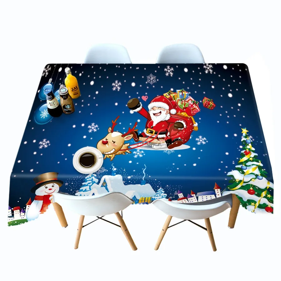 Color F 3d Christmas Tablecloth Snow Santa and Elk Pattern Thick Cotton Cloth Rectangular Round Table Cloth for Christmas - Цвет: Color F