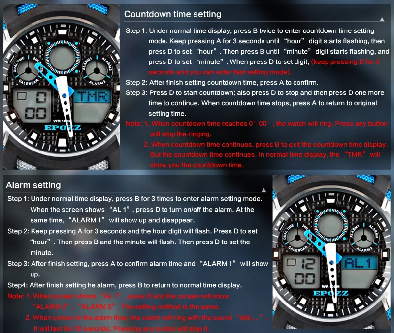 EPOZZ 100 м водонепроницаемые спортивные часы ударостойкие цифровые аналоговые Мужские часы для синхронизации relogio masculino Лидирующий бренд для улицы