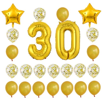

1Set Gold/Silver Latex balloon Star Confetti Balloons 16 21 30 40 50 60th 30 inch Number Foil Balloon Birthday Party Decoration