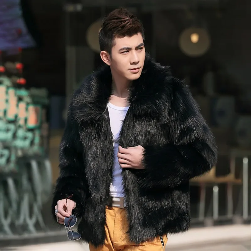 Зимнее мужское повседневное пальто с имитацией, длинный рукав, отложной воротник, ворсистое пальто из искусственного меха, мужской искусственный мех, зимняя теплая верхняя одежда, куртка
