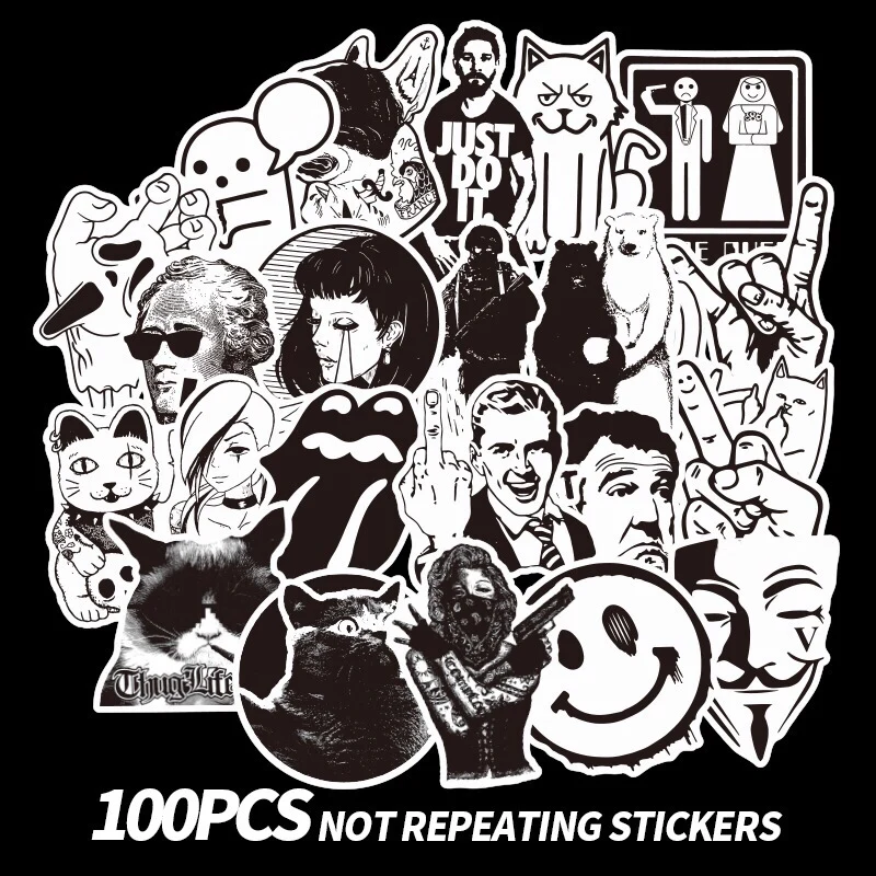 100 шт черно-белые крутые DIY наклейки для стилизации домашнего декора Наклейки Скейтборд ноутбук багаж сноуборд холодильник телефон игрушка