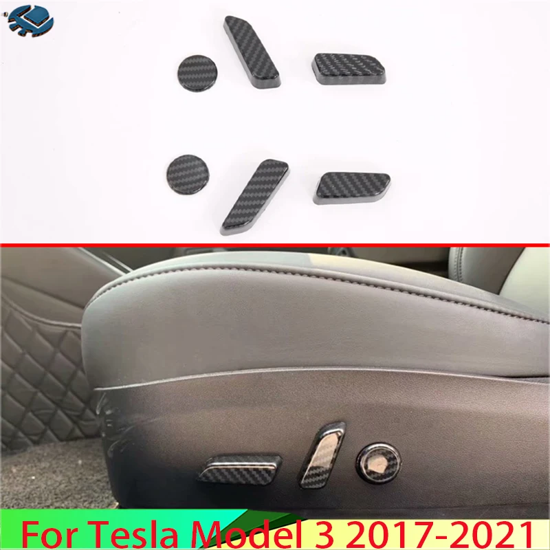 

Аксессуары для автомобиля Tesla Model 3 2017-2021, в стиле углеродного волокна, регулировка кнопки переключателя для заднего интерьера сиденья, накладка кнопки