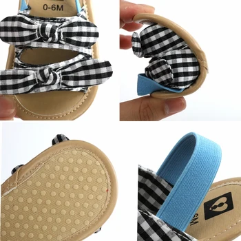 

Baby Summer Shoes Non-Slip SandalPlaid Walking Soft-Soled Hollow-Out Birthday Gift Bow Sneaker Sandals Shoes