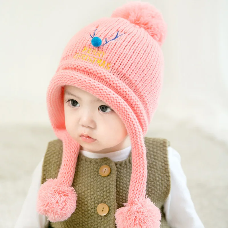 Зимняя плотная Рождественская шапка; милая детская шапка; Комплект; теплая шерстяная шапка с рисунком оленя