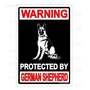 

Warning Protected By German Shepherd. Vintage Metal Sign Retro Tin Plate Classical Dog Painting Wall Decoration For Bar Family