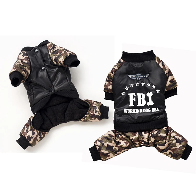 

Winter Warm Dog Four Leg Dress Coat Pet Dog Clothes FBI-Printing Letter Camouflage Costume Jumpsuit Cotton Coat Jacket