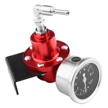 

Aluminum Adjustable FPR Fuel Pressure Regulator Fuel Pressure Gauge with Gauge and 2 Fitting Adapter Universal for Car Auto Red
