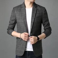 

Slim Top Quality Fashion New Designer Brand Casual Fit Plaid Party Blazers Jackets For Men One Button Suit Coat Clothing Homme