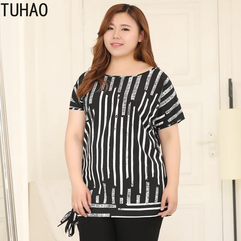 

TUHAO Summer Shirts Female Blouses 4XL 6XL 8XL 10XL Oversized Woman Blouses for Women Top Casual Striped Blusas De Moda MS57