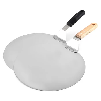 

Kitchen Round Stainless Steel Pizza Transfer Shovel Pizza Peel Bakers Paddle Tray Oven Cake Blade