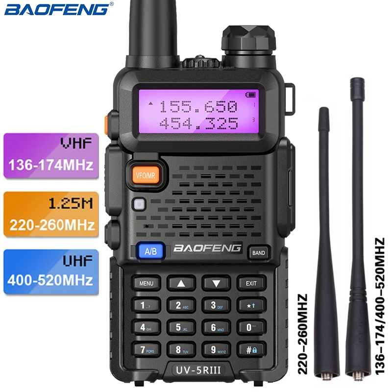 2pcs Baofeng UV-5R III Tri-Band Walkie Talkie 136-174/220-260/400-520MHz Amateur Ham Handheld Portable Radio Comunicador UV-5RX3
