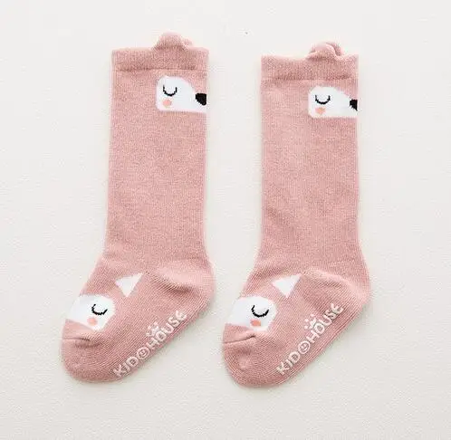 pink fox non-slip Детские Нескользящие Гольфы с рисунком животных для новорожденных мальчиков и девочек милые хлопковые носки с рисунком лисы и кота для малышей - Цвет: pink fox non-slip