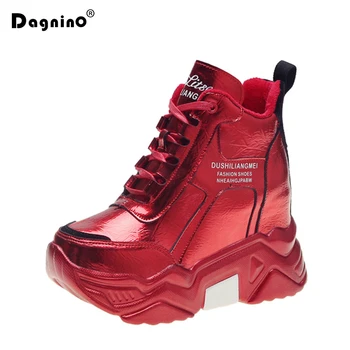 

2020 New Women Winter Platform Boots 9CM Thick Bottom Warm Fur Sneakers Hidden Increasing Casual Shoes Chunky Autumn High Heels