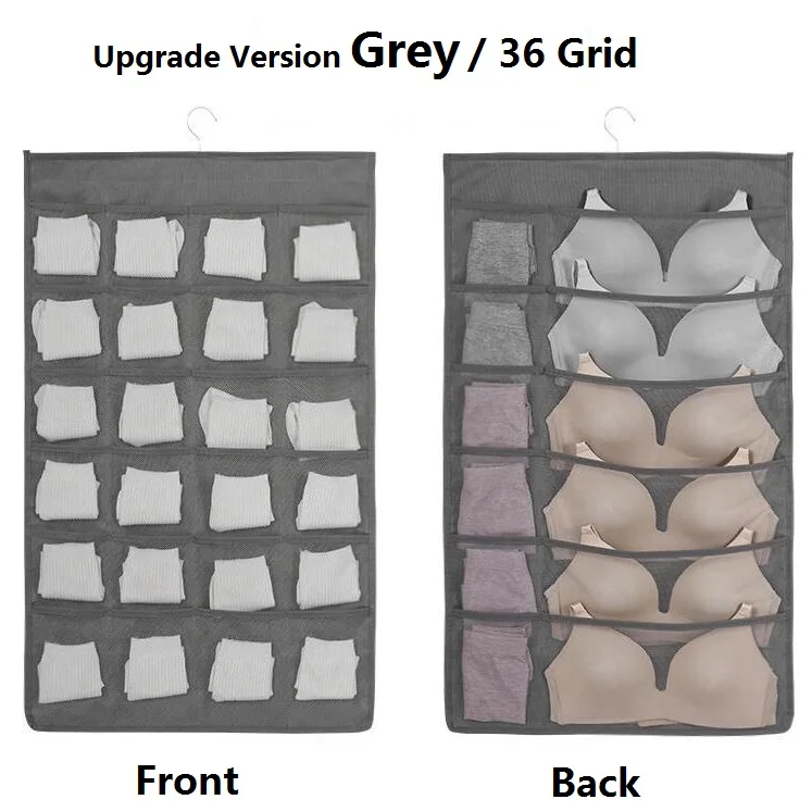 Grey 36 grid 1Piece 1 шт. висячая сумка Носки Бюстгальтер органайзер для хранения нижнего белья складная двухсторонняя сумка для хранения вешалка для шкафа для Одежды Органайзер - Цвет: Grey 36 grid 1Piece