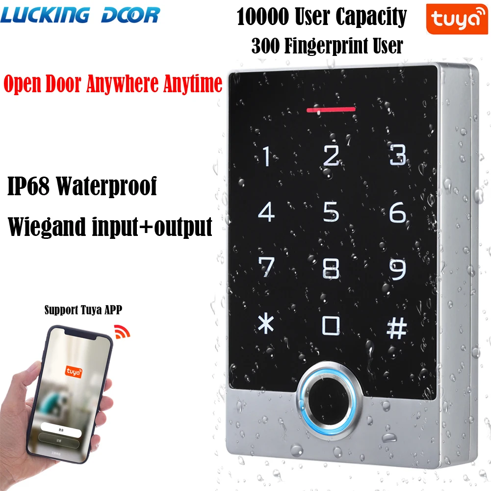 

WIFI Tuya APP Keyless Door Lock Waterproof Fingerprint Access Control Keypad Outdoor EM MF RFID Card REmotely Unlock Gate Entry