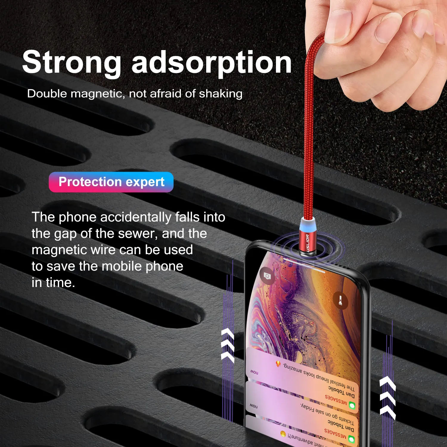 USLION 3A Fast Charging Cable Magnetic USB Cable for iPhone 11 Micro USB Cable Fast Charging Type C Magnet Data Cable for Xiaomi