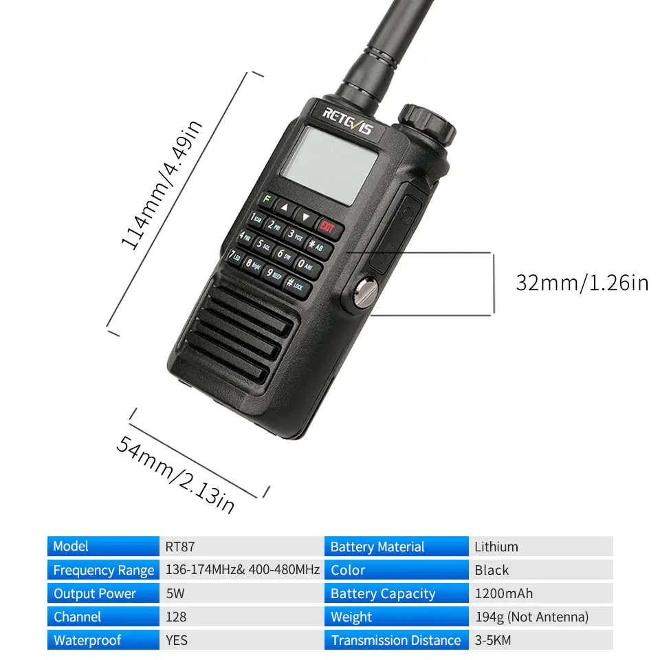 IP67 водонепроницаемый Walkie Talkie RETEVIS RT87 профессиональный большой диапазон 5 Вт UHF(или VHF) Hands Free FM Двухстороннее Радио рация